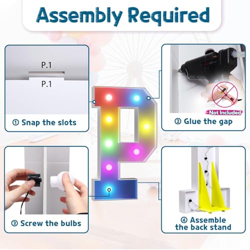 Image of Imprsv Colorful 3FT Marquee Letters P, 18 Colors Large Light up Letters | RGB with Remote, Birthday Party Decorations Anniversary Wedding Decorations Assembly Required 21 Pcs Accessory Set