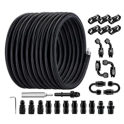 EVIL ENERGY 6AN PTFE Fuel Line Kit,E85 Nylon Braided Fuel Hose 26FT PTFE LS Swap EFI Fuel Line Fitting Kit AN6
