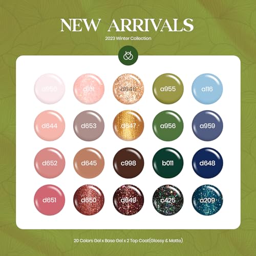 Image of Beetles Fall Gel Polish Set - 20 Colors Nude Brown Shimmer Gel Nail Polish | Chocolate Red Green Blue Glitter with Base &Top Coat, Soak Off UV Needed DIY Home Manicure Kit Gif for Women