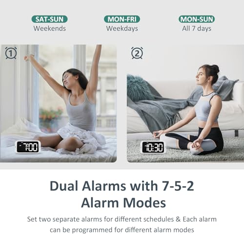 Image of Odokee Digital Dual Alarm Clock for Bedroom, Easy to Set, 0-100% Dimmer, USB Charger, 5 Sound Adjustable Volume, Weekday /Weekend Mode, Snooze, 12 /24Hr, Battery Backup, Compact Clock for Bedside(White) | Easy to Set Alarm Clock with Weekday /Weekend Mode - Loud Alarm for Heavy Sleepers with 5 Sounds Adjustable Volume - White