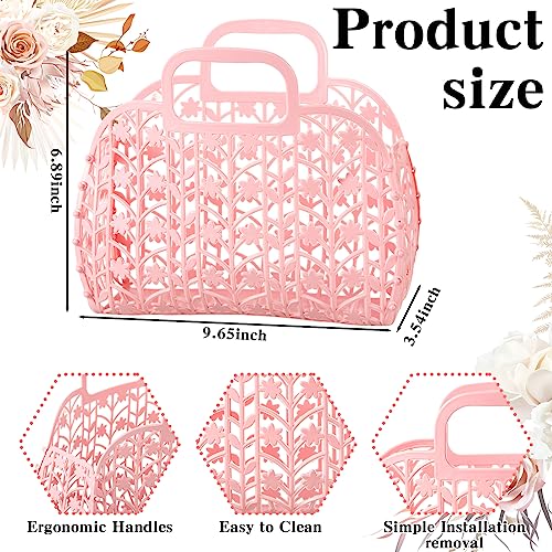 Silkfly 6 Pcs Pink Jelly Tote Bags Bulk 9.1 x 4.3 x 9.3 Inch Plastic Reusable Women Girl Wedding Jelly Gifts Tote Beach Baskets Handbags for Women Girl Wedding Bridesmaid4