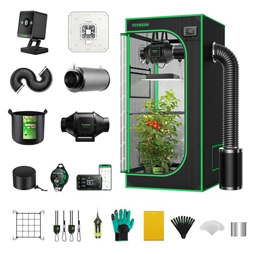 VIVOSUN GIY Smart Grow Tent System 2x2 and GrowCam C4, 2K QHD WiFi Smart Camera for Grow Tent & VGrow Smart Grow Box, Timelapse, Night Vision, SD Card Storage, 2-Way Audio, App Control