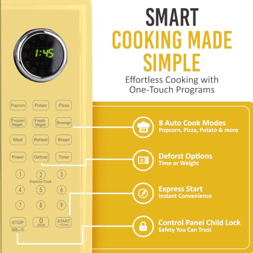 Image of Nostalgia Modern Retro Compact Countertop Microwave Oven - 1.1 Cu. Ft. - 1000-Watts with LED Digital Display - Child Lock - Easy Clean Interior - Yellow