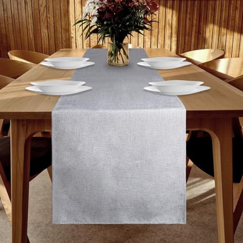 YUNSHANGHE Chemin de Table imperméable - 40 x 180 cm - Gris Clair - Aspect Lin - Lavable - Moderne - Anti-Taches - Parfait pour la Salle à Manger, Les...