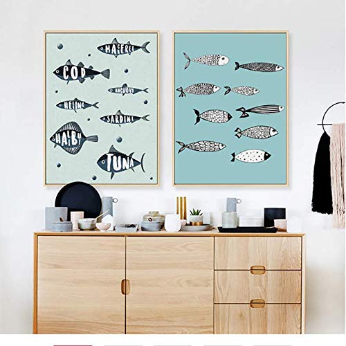 Affiche poisson marin 50x70cm sur toile sans cadre pour décoration moderne de chambre