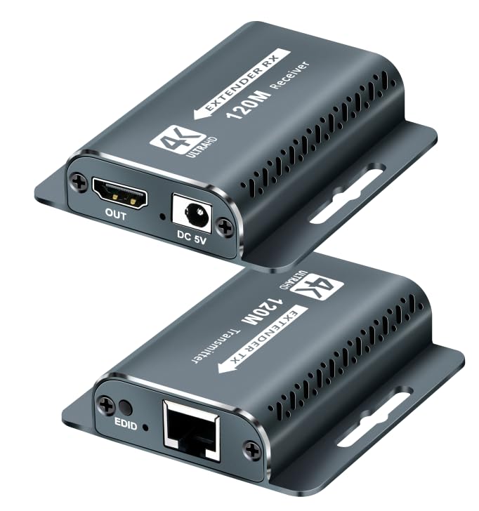 HDMI Extender 400FT with POC 1080P@60Hz,HDMI Over Ethernet, HD MI Over CAT5e/CAT6,HD to RJ45 Converter by UTP Cat5e/6/7 OFC Cable with 5V Power Adapter,Support EDID