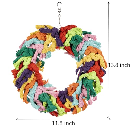 Image of Parrot Swing for Large Birds - Colorful Cotton Rope Hanging Ring Toy for African Grey, Cockatoo, Conure, and Parakeet | Chewing, Exercise, Climbing, and Snuggling (Parrot Swing)