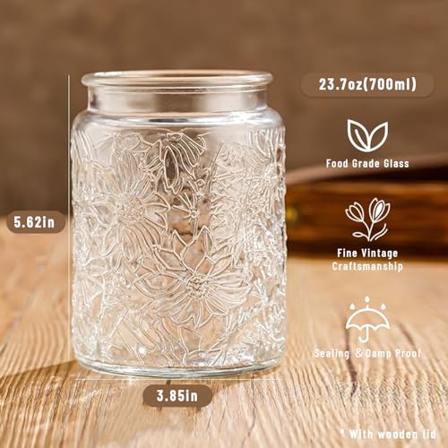 Image of Vintage Glass Jars with Wooden Lids, 2 Pack 24 oz Airtight Glass Food Storage Containers Sets for the Kitchen, Sugar Coffee Candy Spice Cookie Tea Pasta