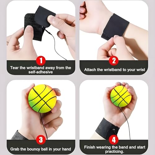 DBAILY Springball Mit Schnur 4 PCS Ø 47mm Handgelenk Return Ball Mit Gummiband für Kinder Erwachsen, Fußball, Basketball, Softball, Baseball