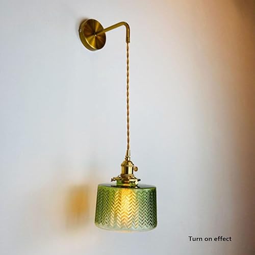 Miniatura 5 de Vintage Green Glass Wall Sconce with Adjustable Chain and Switch Modern Living Room Lighting Fixture E26E27 Base(17 * 16cm)
