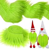Tatuo 2 x 100 Inch Green Faux Fur Fabric Christmas Fluffy Fuzzy Craft Fake Fur Cuts Shaggy Synthetic Plush Patch Sewing DIY Winter Halloween Costume Gnome Beard Miniature Dolls Rugs Mats Gift