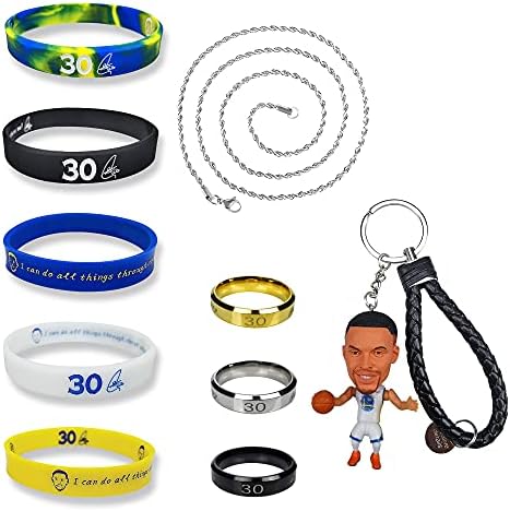 SC-Cury Silicone-Bracelet, Stephen-Keychain Basketball Sports-Wristbands, Stephen Rings & Necklace, #30 Cury Signature Rubber-Wristbands & Rings for Men, GSW Basketball-Fans-Merchandise Gifts for Boys