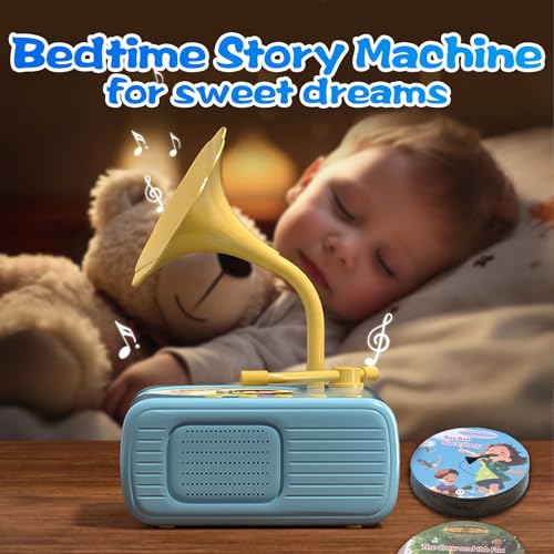 Image of Kids Music Record Player with Speakers - 96 Recorded & 8 DIY Discs, Bluetooth Song Story Machine, Portable Retro Phonograph for Toddlers in School Gifts for Boys Girls Ages 3-12 (Blue)