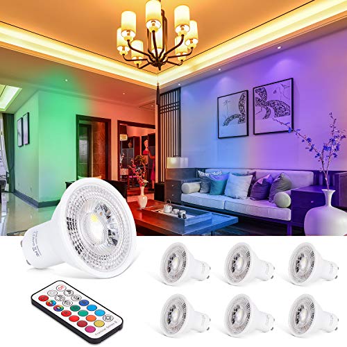 GU10 LED Light Bulbs Colour Changing 12 Colors 6W Dimmable RGB+Warm White 2700K RGB LED Spot Light Bulb with Remote Control 12 Pack - Image 2