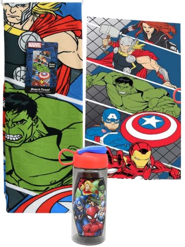Luti Marvel Universe Beach Towel And 16.5Oz Sullivan Water Bottle Bundle Set Kids Summer Character Beach/Pool Towel Set #TOP4