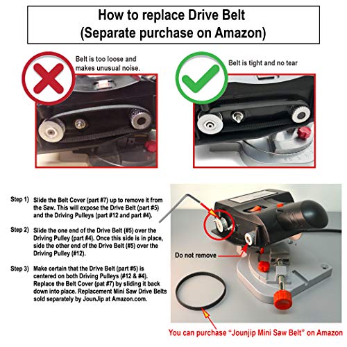 Jounjip Mini Saw Replacement Drive Belts - 110MXL-6 for TruePower 919, Drill Master and other brand\'s Mini Miter Cut-Off Chop Saw (2 pack) - Thumbnail 2