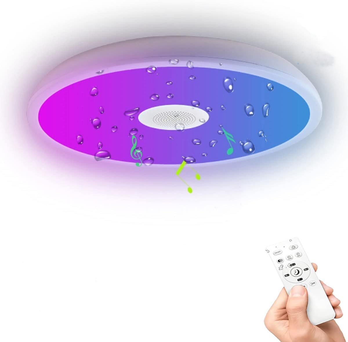 IP65 Waterproof and Dustproof Smart Music Light Fixture with Bluetooth Speaker for Bathroom, Dimmable RGB LED Surface Mount Ceiling Light,18W,11.02 Inch, 1600LM Color Changing 2700-6800k(Circular)