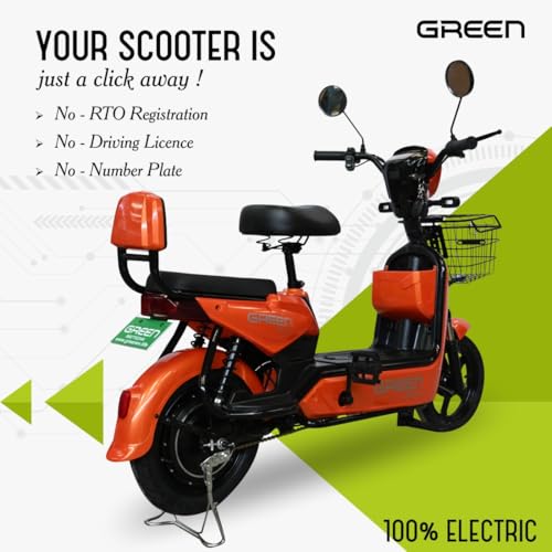 Image of Green Udaan Low Speed Electric Scooter Non RTO 80KM Range Lithium Battery with Portable Charger (Orange)