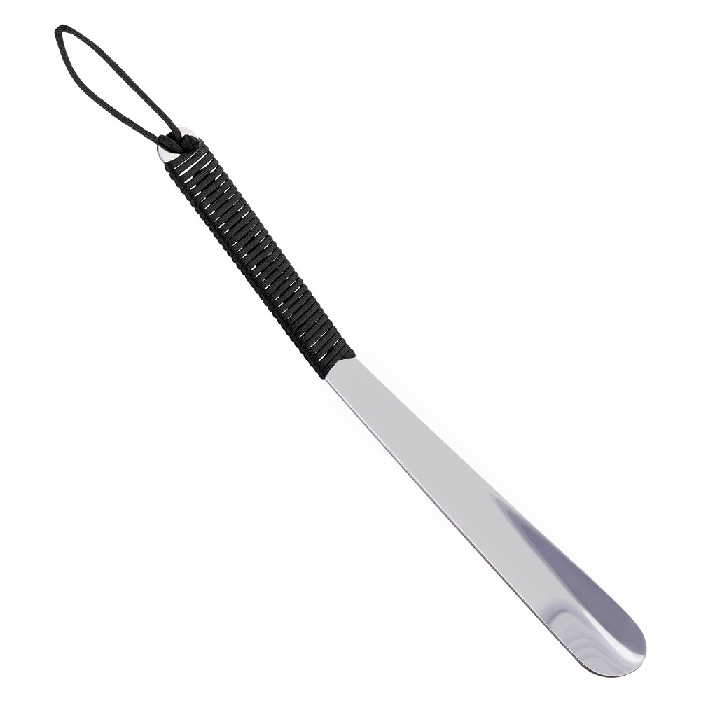 Long Handled Metal Shoe Horn-15" Extra Long Stainless Steel Shoehorn with Paracord Strap for Men, Women, Kids, Boots & Shoes