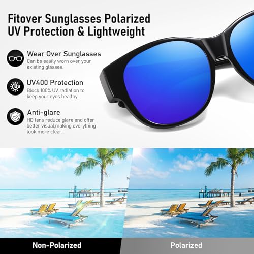 Image of HAOLOTA Fit Over Glasses Sunglasses for Women Polarized | Over Glasses Sun Glasses, UV400 Polarized Lens, Trendy Cat Eye Sunglasses, Lightweight and Flexible, Driving, Daily Use