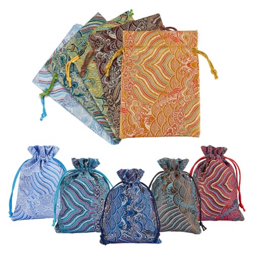 Bolsas de joyería para regalos con bordado de ondas y texturas de seda oriental 2