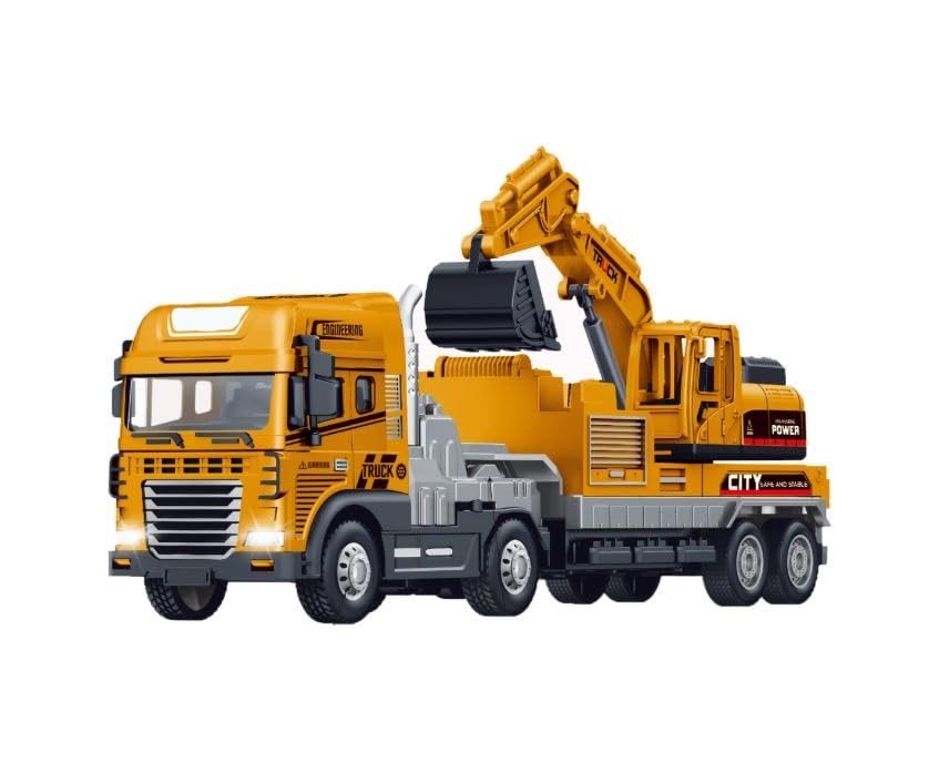 Image of Die cast Alloy Model Engineering Excavator Truck Toy for Kids Boys Friction Powered Construction Site Vehicles with Lights Sounds