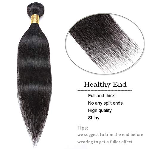 Elailite 20 Inch Hair Bundles Human Hair Weave Extensions Real Hair Weft Brazilian Virgin Remy Hair Straight 1 Bundle (#1B Natural Black, 100g) - Image 4