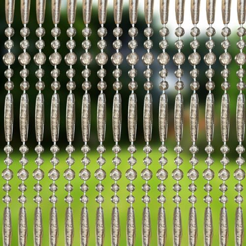 Trente Rideau à perles de différentes tailles et couleurs pour porte de balcon, moustiquaire à perles anti-insectes, champagne, 100 x 230 cm