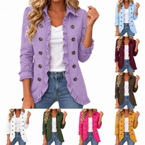 Light Fall Jackets For Women Dressy Open Front Lapel Ruffle Peplum Outwear - image 1