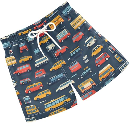 Pigsaly Boys Swim Trunks Cars Trucks Teal Blue Boys Board Shorts Swimsuit Swimwear Summer Bathing Suit 2T