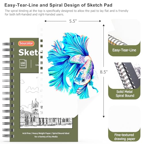 Image of Soucolor Small Sketchbook 5.5 inch x 8.5 inch, 2 Pack Mini White Sketch Book