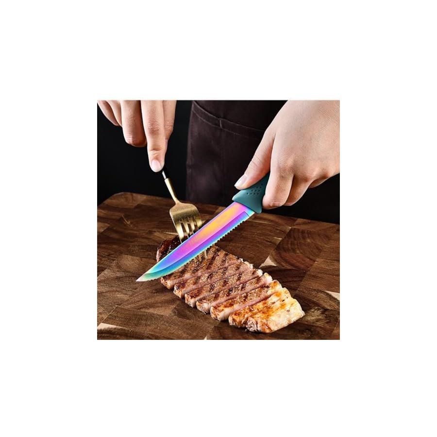 Knife Set 18 Pcs Stainless Steel Knives Set with Acrylic Storage Block Sharpener Sharp Cutlery Kitchen Knife Block Set Chef Cooking Cutting Knives Teal Turquoise Blue