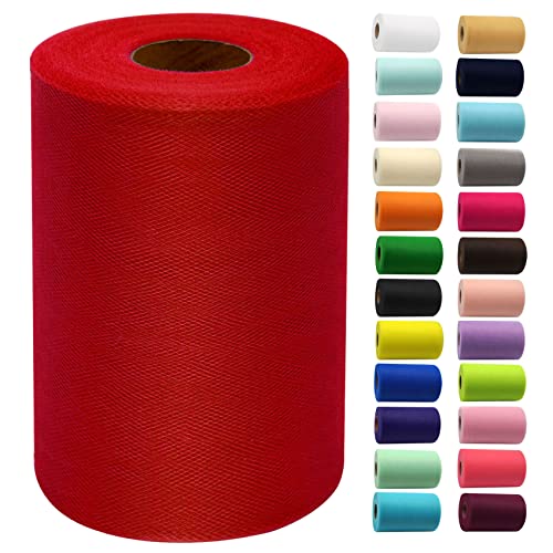 Red Tulle Fabric Rolls 6 Inch by 100 Yards (300 feet) Fabric Spool Tulle Ribbon for Christmas Gift Wrapping DIY Tutu Bow Baby Shower Birthday Party Wedding Decorations Craft Supplies