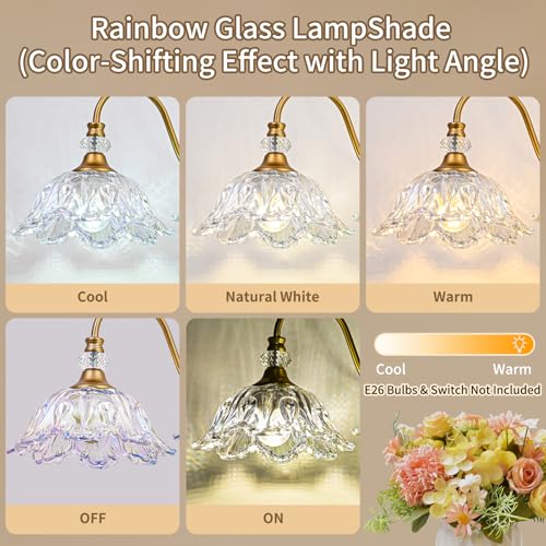 Image of Vintage Bathroom Vanity Light, 3-Light Matte Brass Finish Vanity Light with Flower-Shaped Rainbow Glass Shades, Retro Wall Sconce for Bathroom