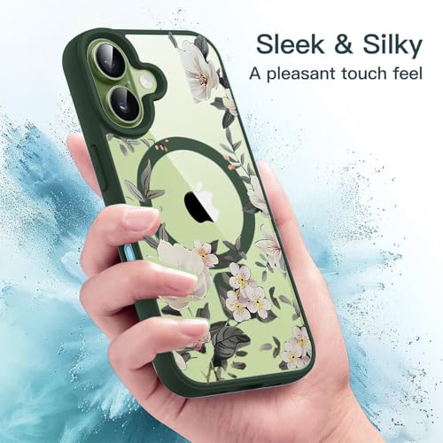 Image of VONZEE Back Cover Case Compatible with iPhone 17, Luxury Retro Flowers Floral Clear for Magnetic Wireless Charging Case Shockproof PC+TPU Cute Glossy Shiny Cover for Girls Women, 6.3'' Green