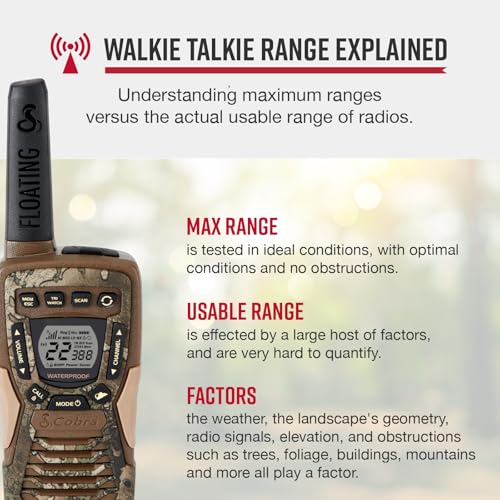 Image of Cobra ACXT1035R FLT TTC Floating and Waterproof Walkie Talkies for Adults with Compatible Cobra Surveillance Headset: Rechargeable, 22 Channels, Long-Range, 2 Two-Way Radios, 2 Headsets