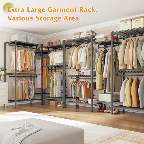 Image of Raybee L Shaped Clothes Rack for Corner, Clothing Racks for Hanging Clothes, 900LBS Heavy Duty Clothes Rack Garment Rack 74.5 inch W X 18 inch D X 77 inch H, Black