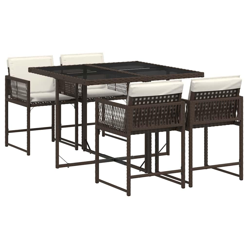 vidaXL 5-TLG. Garten-Essgruppe mit Kissen Braun Poly Rattan