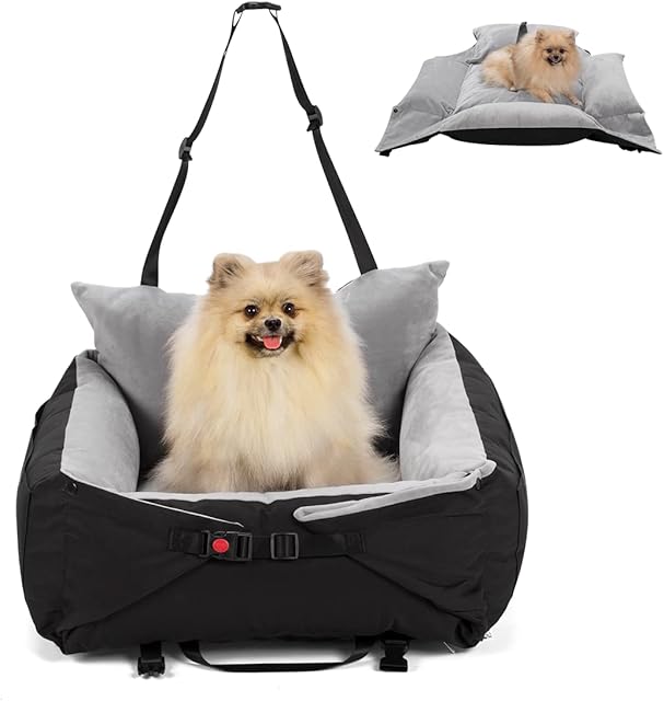 Neekor Dog Car Seat,2 in1 Puppy Booster Seat For Small Medium Pets,Dog Travel Car Bed Pet Safety Seat with Storage Pocket and Adjustable Strap Detachable Washable Cover for Car and Home