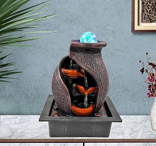 Image of GTC Polyresin Beautiful Mini Waterfall Fountain with Electric Water Pump for Home Decor Show Piece Indoor Decorative Diwali Birthday Item Showpiece (75054, Multicolour)