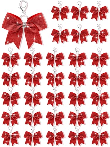 Image of Tondiamo Cheer Bow Keychain Cheer Keychain with Rhinestones Cheerleader Keyrings for Team Gift Cheerleading Sports Accessory