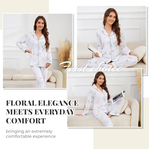 Image of LYCY Womens Pajama Sets Floral Print, Long Sleeve Button Down Pajamas Set for Women Soft Sleepwear Pjs 2 piece Loungewear