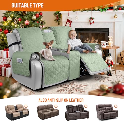 Image of VANSOFY Loveseat Recliner Cover with Console 100% Waterproof Sofa Slipcovers Non-Slip Reclining Couch Cover Split Sofa Covers Furniture Protector for Pets, Dogs(Light Green)