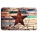 Uphome Rustic Barn Star Bathroom Rug, Non Slip Coral Velvet Foam Bath Mat with Design Retro Western Texas Star on Brown Wooden Grain Shower Mat Kitchen Rug, 20x32