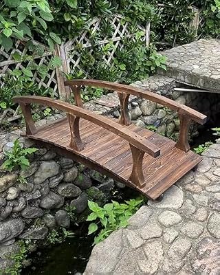 ZIMGOD Outside Curved Pond Bridges with Side Rails, Japanese Garden Bridge Decor for Yard Deck Patio, Classic Footbridge Pathway, Wooden Walkway Bridge