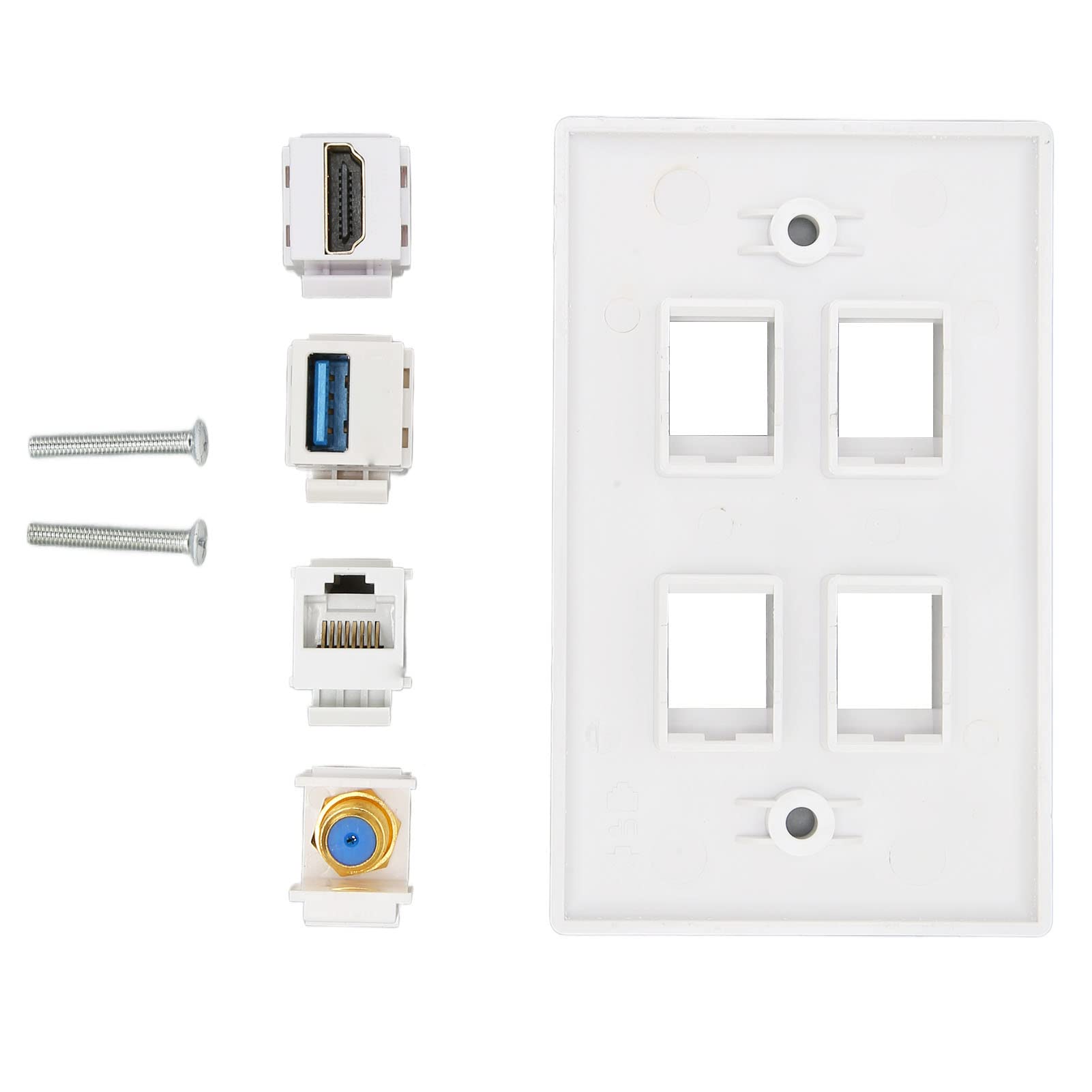 4-portowa Płyta ścienna HDMI, Wielofunkcyjna Płyta ścienna z Portami HDMI, Typu F, USB3.0, Cat6, Portem Ethernet RJ45 do Telewizora HDTV, Odtwarzacza Wideo, Projektora, Komputera Itp.