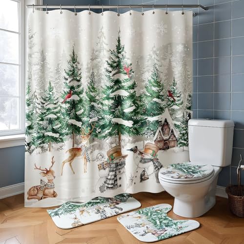 Rideaux douche imperméables Noël avec tapis antidérapants et WC - 3