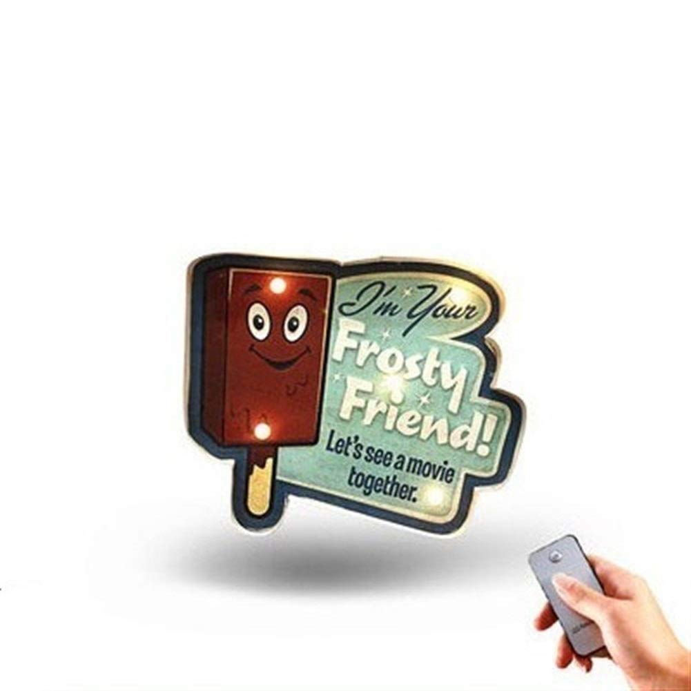 LEDIARY Restaurant Bar LED Wall Lamp Cafe Decor Lighting Iron Art Route 66 Cola Ice Cream Remote Control Night Lights Board (Lampshade Color : Frosty Friend)