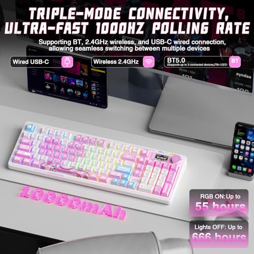 Image of LINGBAO K98 PRO Anime Mechanical Keyboard Wireless, with Screen & Knob,RGB Gaming Keyboard, Tri-Mode BT5.0 /2.4GHz /USB-C, Gasket Mount Hot Swappable Linear Switches Gamer Keyboards for PC /Mac /Android