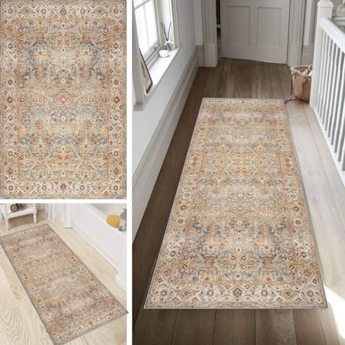 Poaegle Tapis de couloir de style bohème - Long - Antidérapant - Lavable - Style vintage - 40 x 60 cm - Durable - Tapis de couloir - Vendu au mètre